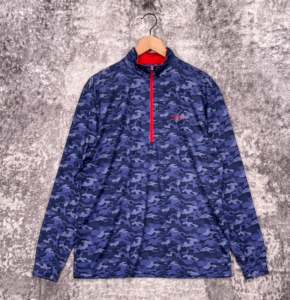 Straight Down Quarter 1/4 Zip Medium Mens Blue Camo Whisper Rock Golf